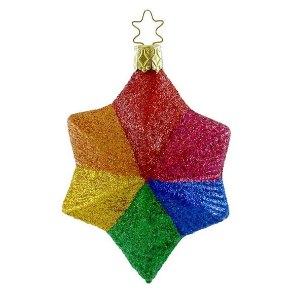 Inge Glas Fiesta Star Blown Glass Rainbow Ornament Glittered 113608
