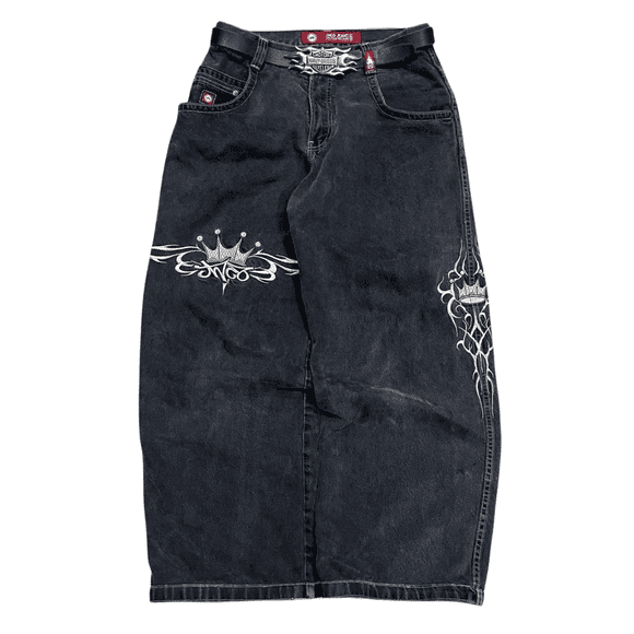 JNCO Jeans New Harajuku Hip Hop Retro Skull Graphic Embroidered Baggy Jeans Denim Pants Men Women Goth High Waist Wide Trousers ZR