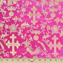 Metallic Church Cross Brocade Fabric 60" Wide 100% Polyester Sold By The Yard Many Colors (Fuchsia / Gold)