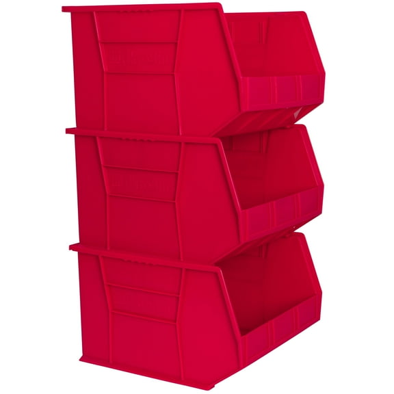 Akro-Mils Stackable Storage Bins, AkroBins 30270 Stacking Organizer, 18"x16"x11", Red, 3-Pack
