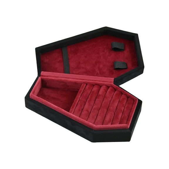 Coffin Shaped Velvet Jewelry Storage Boxes Jewelry Case for Earrings Rings Necklaces Storage Black 17.7x10.7x5.2cm
