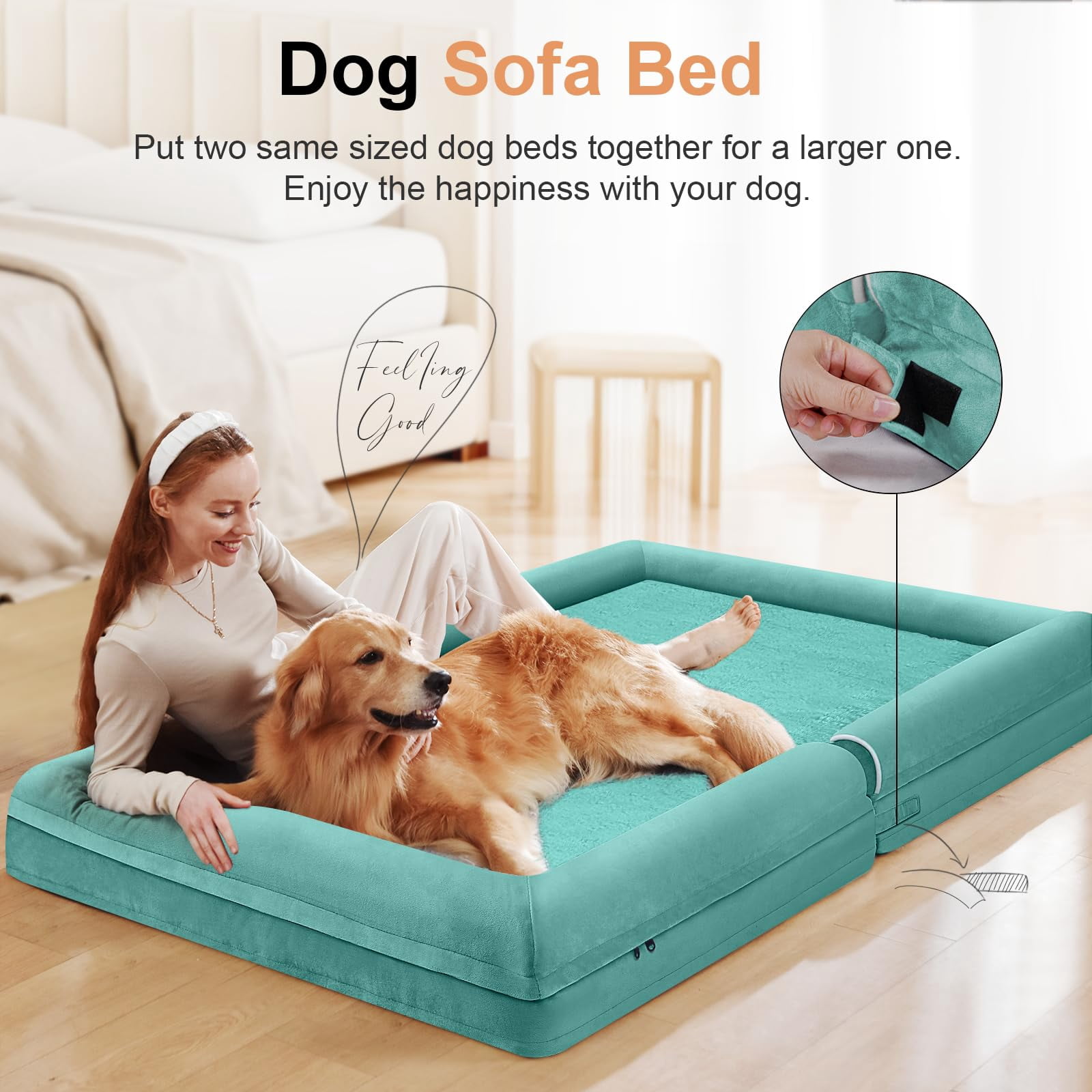 Large Dog Bed, Orthopedic Washable, Aqua Blue, 36.0"l X 27.0"w X 6.5"th