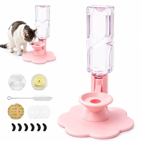 Gravity Cat Water Dispenser Stand - Spill-Proof Portable Pet Feeder | Pet Water Bowl Base with 3 Suction Cups Filter-Free No Electricity Automatic Waterer Attachment for Standard Bottles
