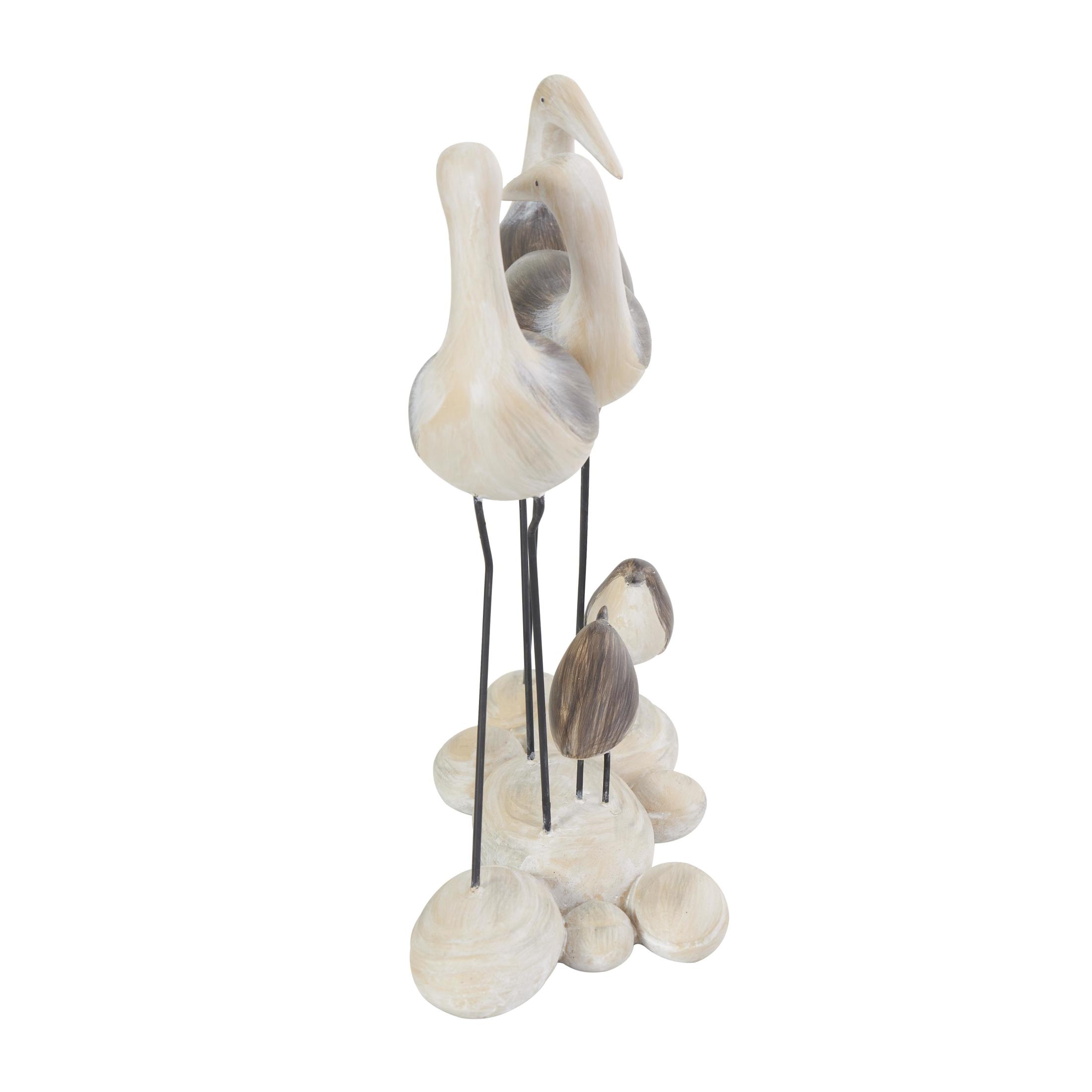 14" x 12" Brown Polyresin Family Bird Sculpture with Cream Rock Base, by DecMode