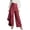 Burgundy, variant on Womens Linen Asymmetric Wrap Wide Leg Pants High Waist Wooden Buttons Hidden Elastic Waist Loose Straight Long Casual Pants