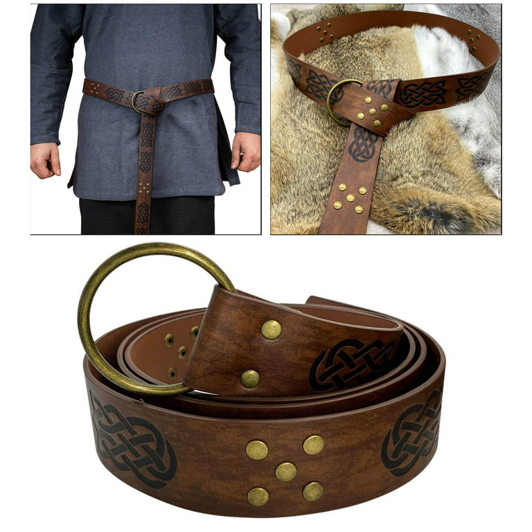 Medieval Belt PU Leather Larp Accessories Embossed Rivet Belt Brown 