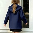 thumbnail image 5 of Girls Hooded Single Coat, Kids Solid Color Mid Length Button Down Trench Outerwear, Long Sleeve Warm Overcoat with Side Pockets for Fall Winter(Dark Blue,10-11 Years), 5 of 5