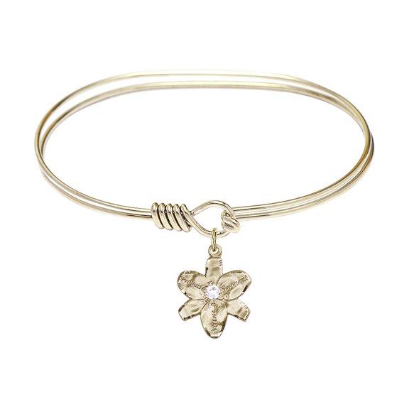 7 inch Oval Eye Hook Bangle Bracelet w/ Chastity medal charm w/ April Crystal Swarovski Crystal