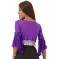 thumbnail image 2 of Ocealan Women's V Neck Floral Lace Belly Dance Top Flare Sleeve Tassel Shrug Cardigan Crop Tops Dark Purple L, 2 of 7