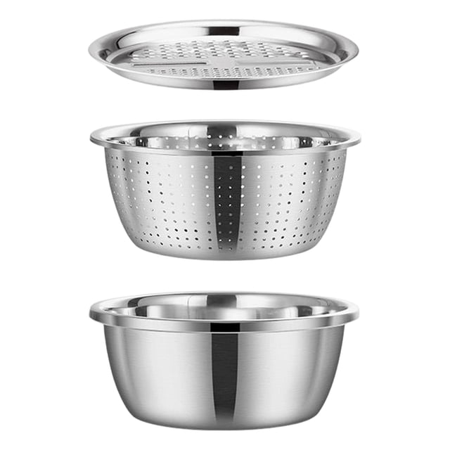 BMYJ Bassin en Acier Inoxydable Multifonction, Ensemble de Passoire pour Bassin en Acier Inoxydable, Bassin en Acier Inoxydable avec Passoire, Râpe, Bol à Mélanger pour la Préparation des Repas en Cuisine, Facile à Nettoyer, Améliore l'Efficacité de la Cuisson