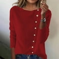 thumbnail image 2 of Uootdi Women's Long Sleeve Sweaters Fall & Winter Solid Button Front Asymmetrical Neck Sweater Casual Gift Slim Knitwear Top, 2 of 3