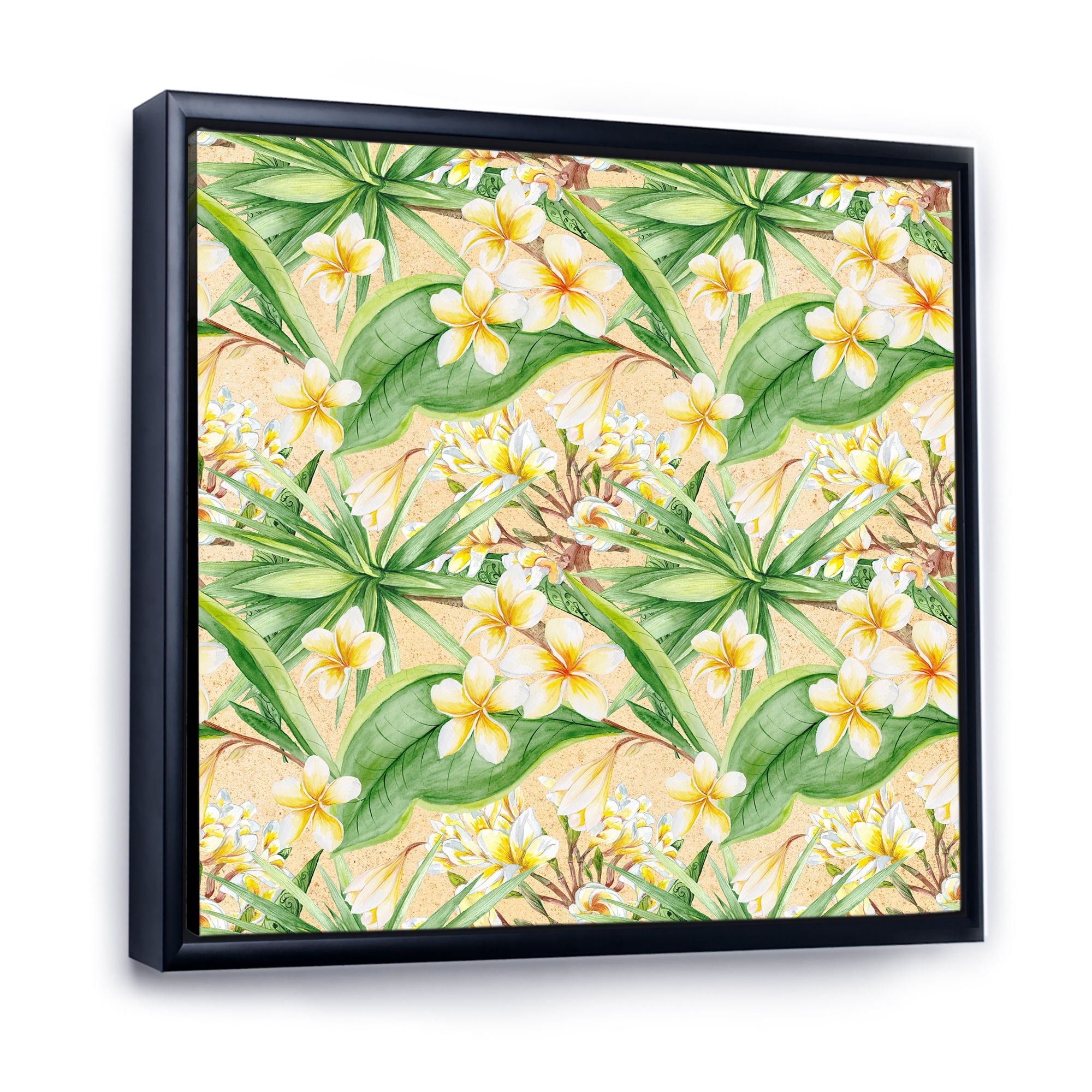 Designart 'Yellow Flowers and Tropical Foliage XIII' Modern Framed Canvas Wall Art Print
