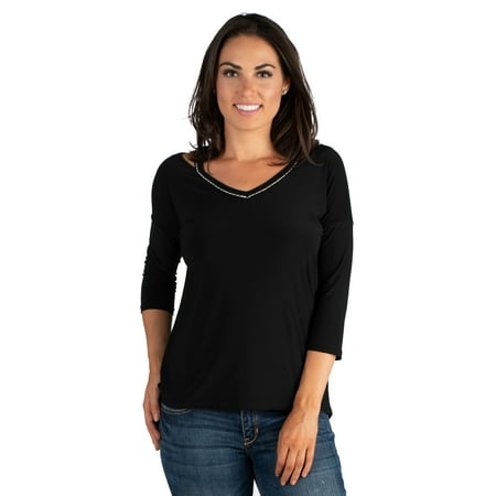- Women's Split Shoulder Beaded Neckline Womens Top