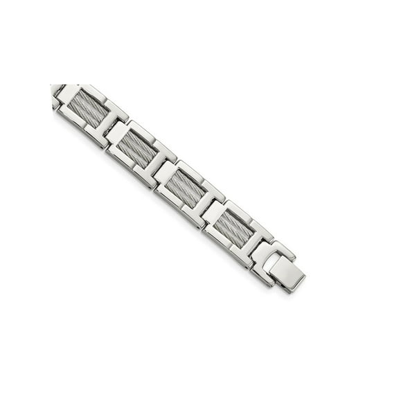 Gem & Harmony Stainless Steel Mens Cable Bracelet 8.5 inches for Men