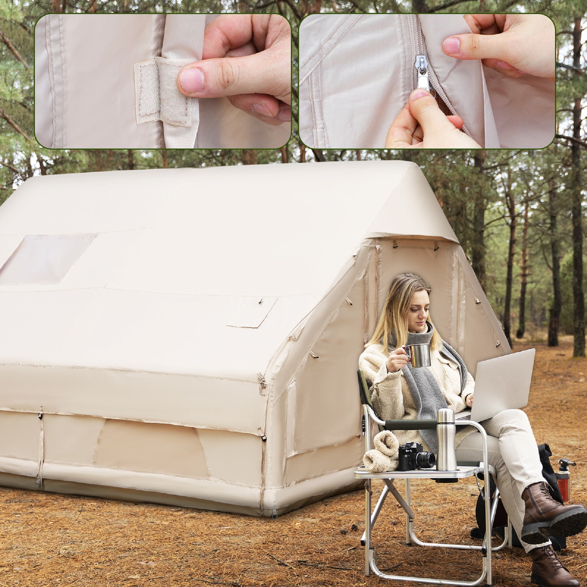 LEDMOMO Beige Inflatable Tent 420D Oxford Cloth Waterproof for Outdoor Multi-Season Use