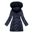 thumbnail image 4 of Hueook Winter Coats for Women's Solid Color Long-sleeved Hooded Fashion-padded Jacket Navy 2X, 4 of 7