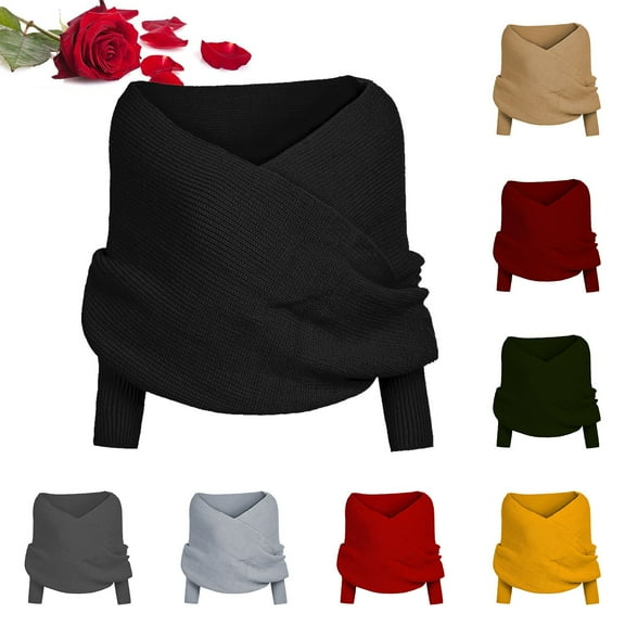 Women's Knitted Sweater Scarf With Attached Sleeves Winter Warm Wearable Top