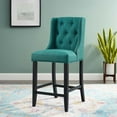 thumbnail image 2 of Tufted Counter Stool Chair, Fabric, Wood, Teal Blue, Modern Contemporary Urban Design, Bar Pub Cafe Bistro Hotel Restaurant Hospitality, 2 of 7