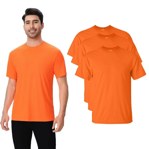 High Visibility Safety T-Shirt | Men's Hi Vis Short Sleeve Moisture-Wicking Poly Shirt, 5.1 Oz 100% Polyester, Neon Orange, 3 Pack, S Size
