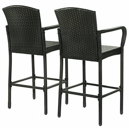 bar wicker patio chair rattan armrest stools furniture stool counter outdoor pcs dining 2pcs gymax portable visit