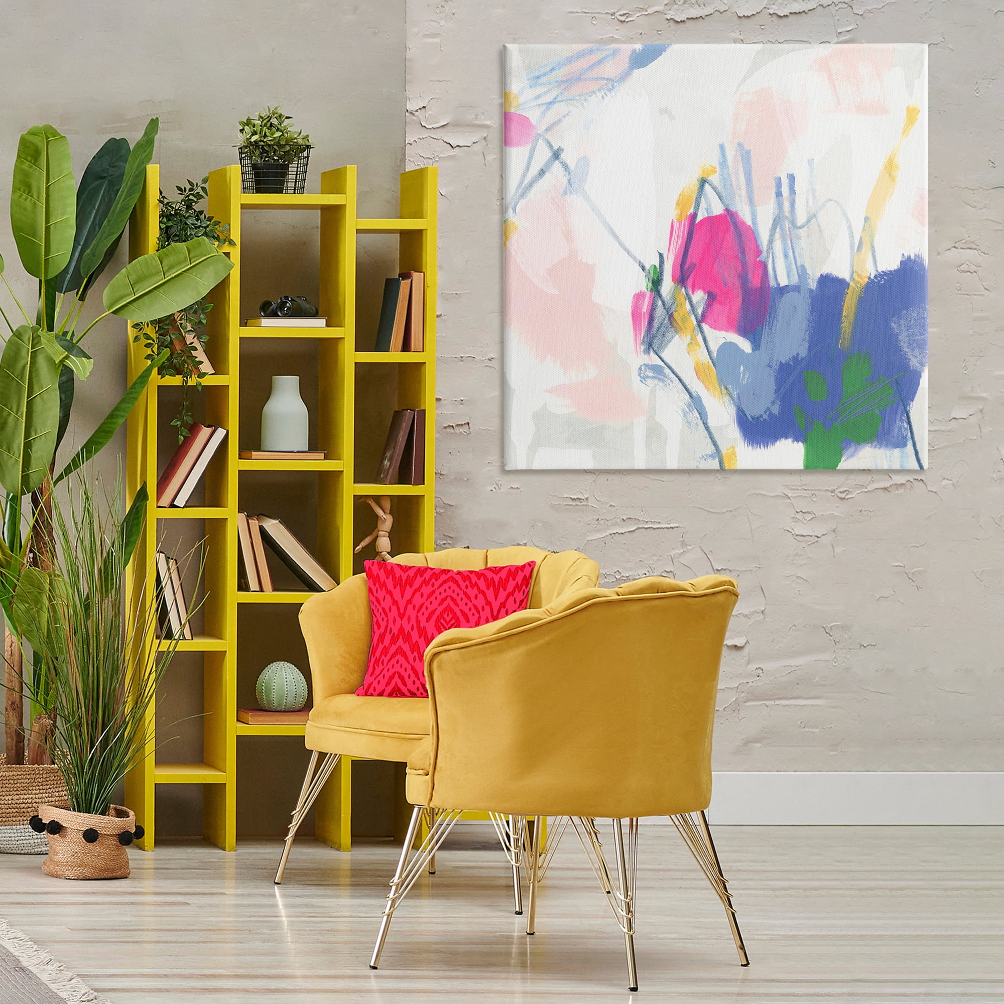 Stupell Industries Blue & Pink Abstract Scribble Abstract Painting Gallery Wrapped Canvas Art Print Wall Art, 36 x 36