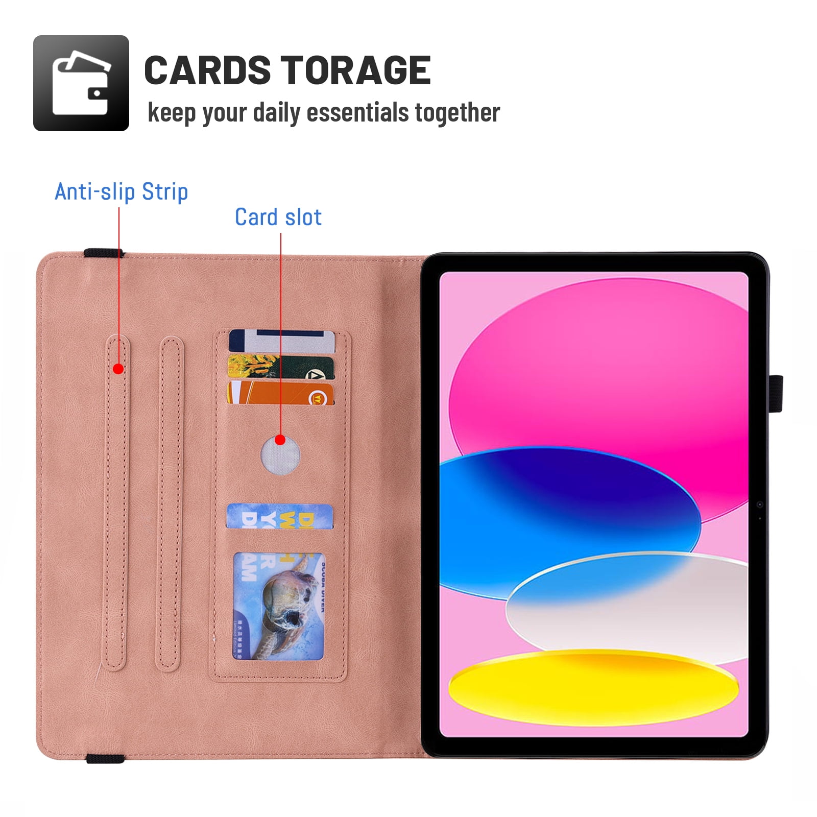 Dteck Smart Folio Case for Apple iPad (10th generation), Embossed Butterfly PU Leather Flip Stand Cover with Card Slots Pencil Holder Auto Wake Sleep Case for iPad 10th Gen 10.9" 2022,Pink