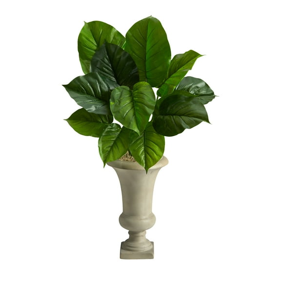 Nearly Natural 3ft. Large Philodendron Leaf Artificial Plant in Sand Colored Urn