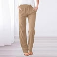 thumbnail image 2 of Yifymode Womens Casual Drawstring Elastic Waist Summer Straight Leg Beach Lounge Trousers with Pockets,Khaki 3XL, 2 of 6