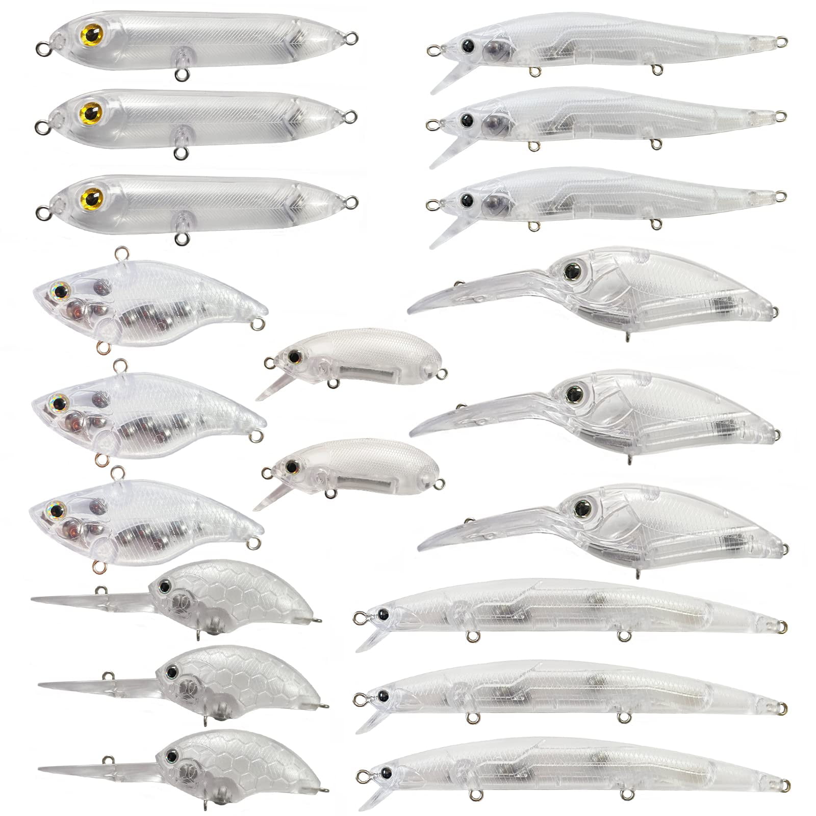 20PCS Lure Blanks Unpainted Fishing Lures,Crankbait Blanks Blank Hard Lures Kit with 3D Fishing