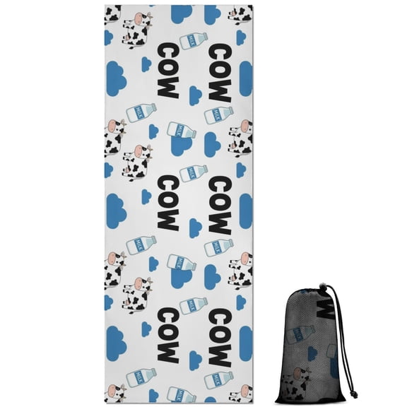 White Cow Milk Cloud Pattern Hot Yoga Mat Towel Non Slip for Hot Yoga - Quick-Drying Yoga Mat Cover with 4 Corner Pockets with Travel Bag - Hot Yoga Towel Non Slip Grip Moisture Wicking Sweat 70"x26"