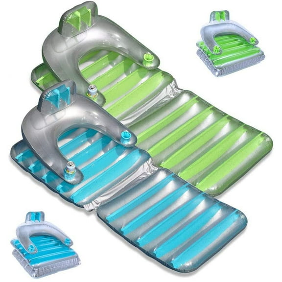 Swimline 74" Folding Inflatable Lounger Swimming Pool Float with Head Rest
