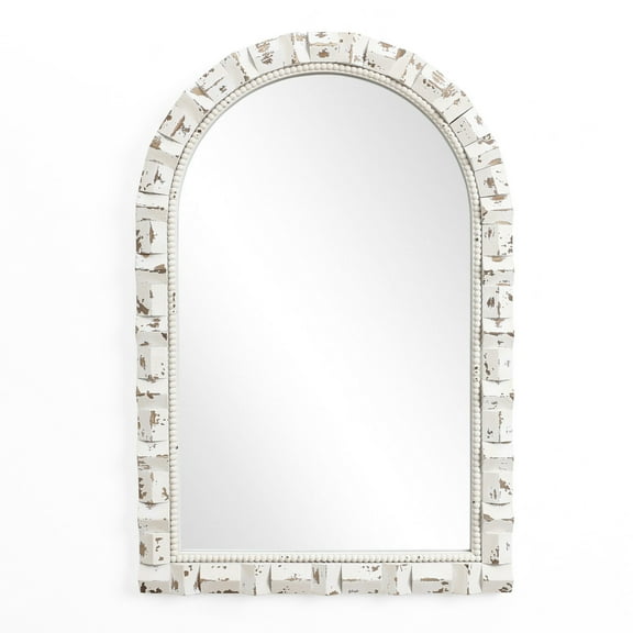 LuxenHome Distressed White Arch Rectangle 36-Inch Tall Wall Mirror, Accent and Vanity