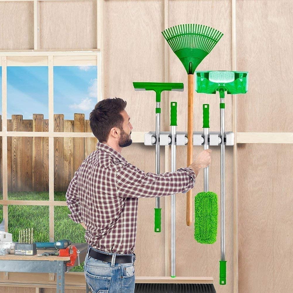 Mop and Broom Holder Wall Mounted Garden Tool Organizer Ideal Broom Hanger Tool Rack Storage for Kitchen Garage Laundry Room 5 Position 6 Hooks Walmart