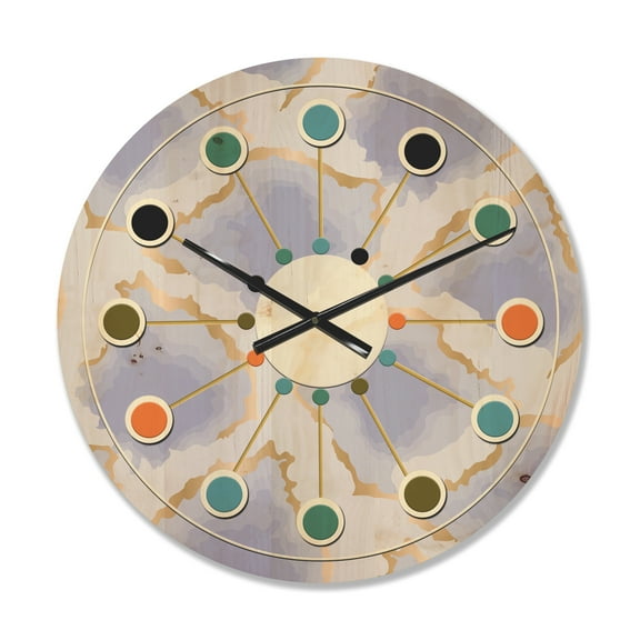 Designart 'Pastel Gold and Blue and Abstract Shapes Pattern' Mid-Century Modern Wood Wall Clock
