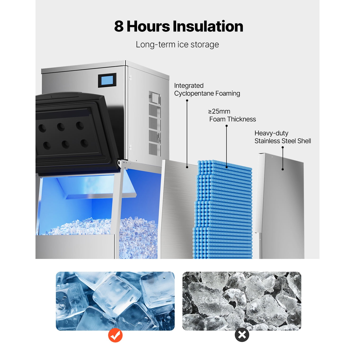 KFFKFF 250Lbs/24H Commercial Ice Maker Storage Bins Stainless Steel Anti-Slip Rubber Feet, Storage Bins ONLY
