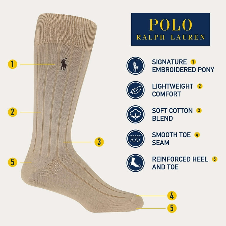 POLO RALPH LAUREN Men s Super Soft Ribbed Dress Crew Socks 3 Pair Pack Lightweight Comfort Blue Assorted 6 12.5