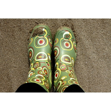 Canvas Print Selfie Rain Boots Wellingtons Walking Booths Sand Stretched Canvas 32 x
