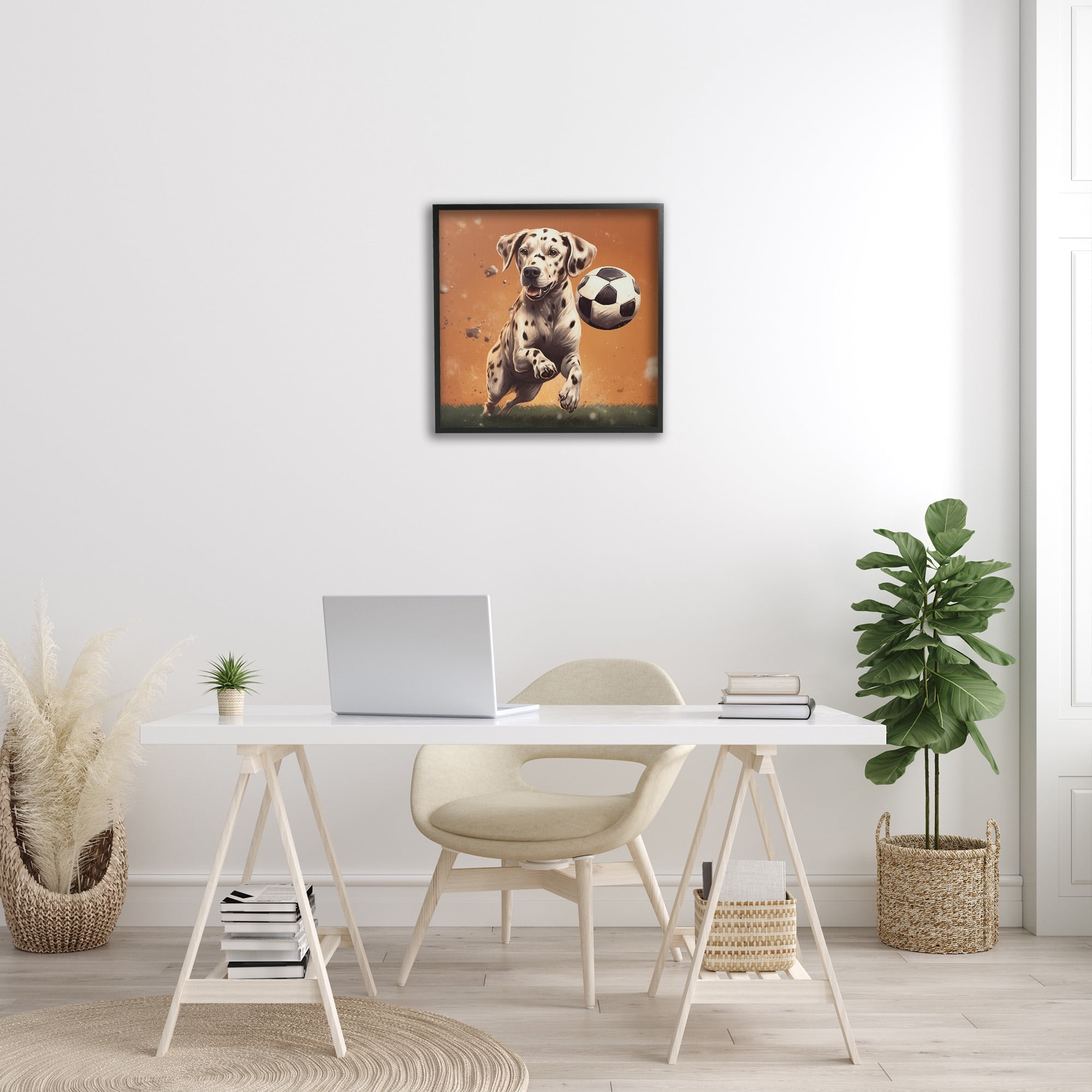 Stupell Industries Dog Playing Soccer Animals & Insects Painting Black Framed Art Print Wall Art, 24 x 24