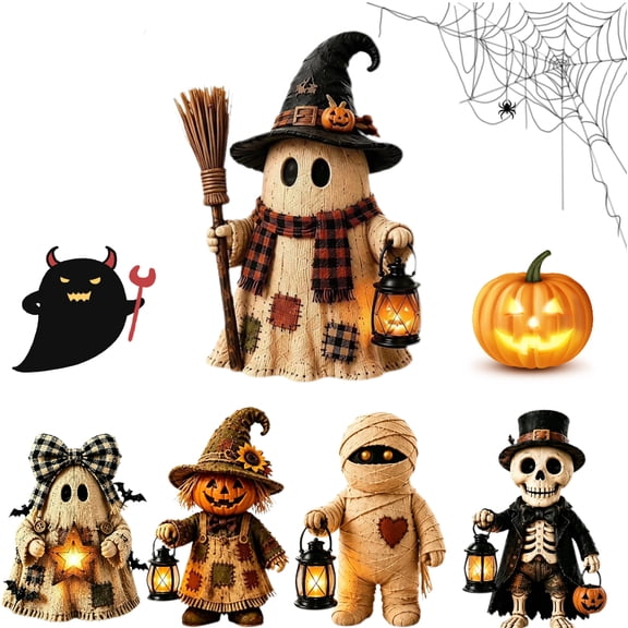 Halloween Resin Ghost with Broom Figurine, Adorable Handcrafted Halloween Decor for Rustic Fall Tiered Tray and Mantel Display