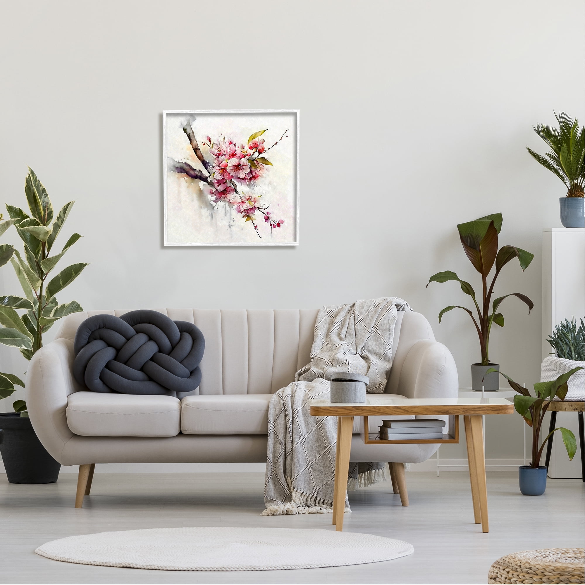 Stupell Industries Delicate Spring Cherry Blossoms Botanical & Floral Painting White Framed Art Print Wall Art