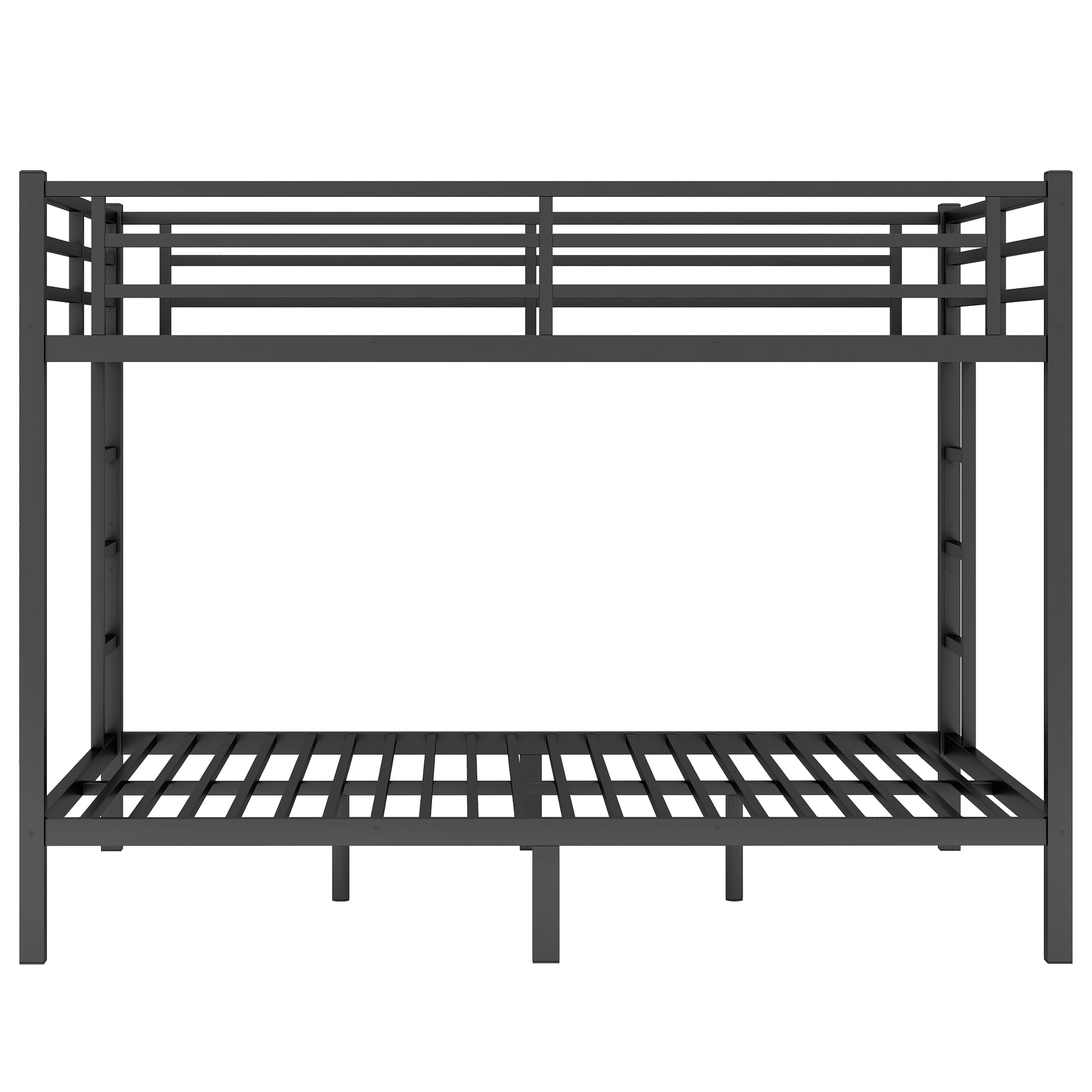 Queen Over Queen Bunk Bed Frame, Heavy Duty Metal Bunk Beds with with 2 Side Ladders, Industrial Style Queen Size Bunk Bed for Bedroom-Black