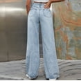 thumbnail image 4 of Fengqque Women's Wide Leg Straight Jeans High Waisted Baggy Stretch Loose Denim Ripped Pants Blue 4(XS), 4 of 6