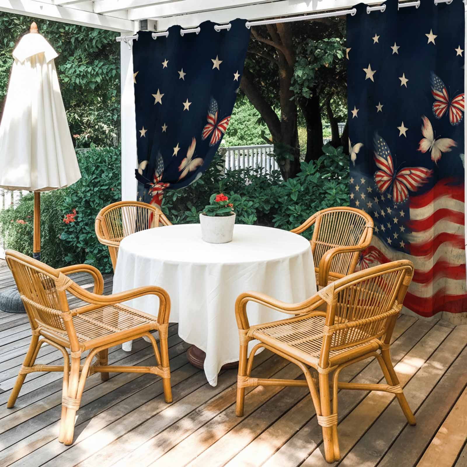 4th of July Outdoor Curtains for Patio, Independence Day Patriotic Butterfly American Flag Sunshade Privacy Drapes Grommet Waterproof Outside Curtains for Porch/Cabana/Balcony 54"x 108", 1 Panel