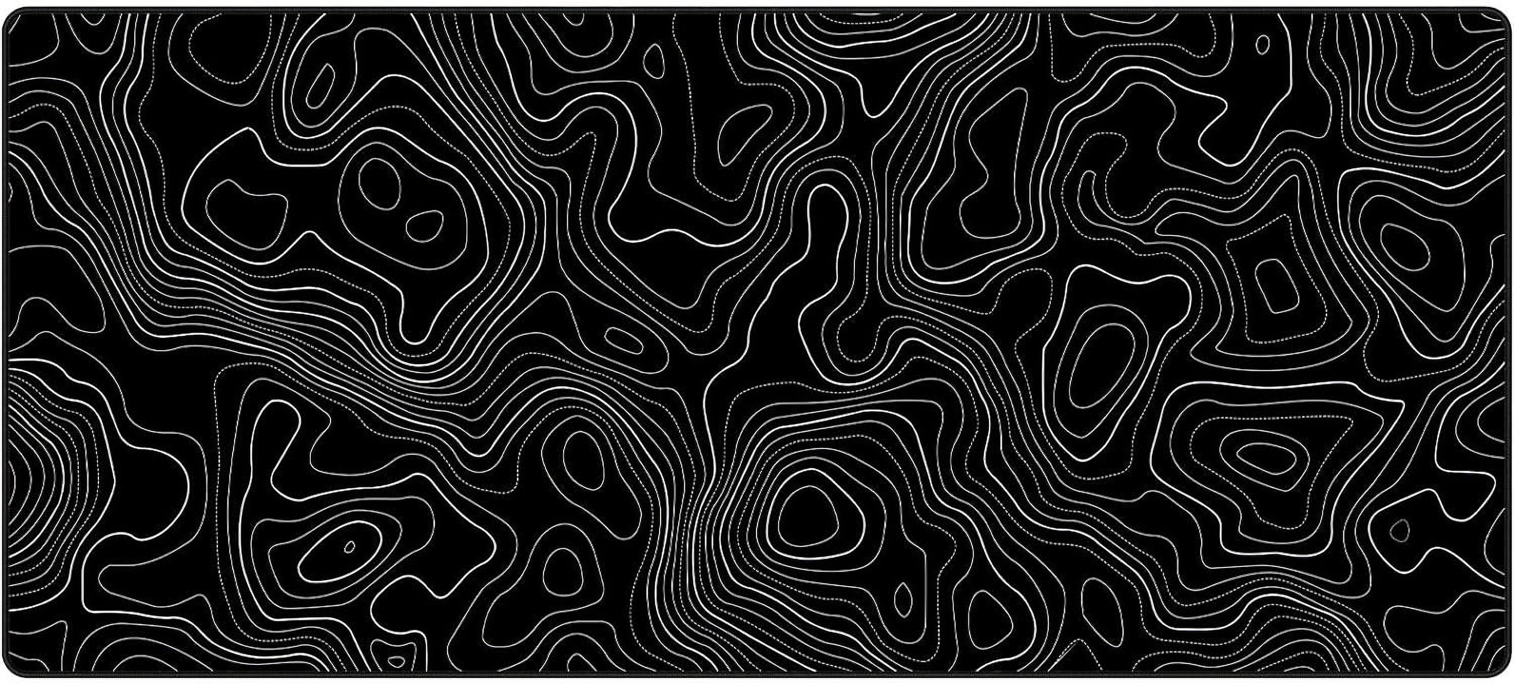 Black Topographic Large Gaming Mouse Pad, XXL Mousepad, Big Mouse Mat Desk Pad for Keyboard and Mouse, Gaming Computer Laptop PC Desk Office Accessories