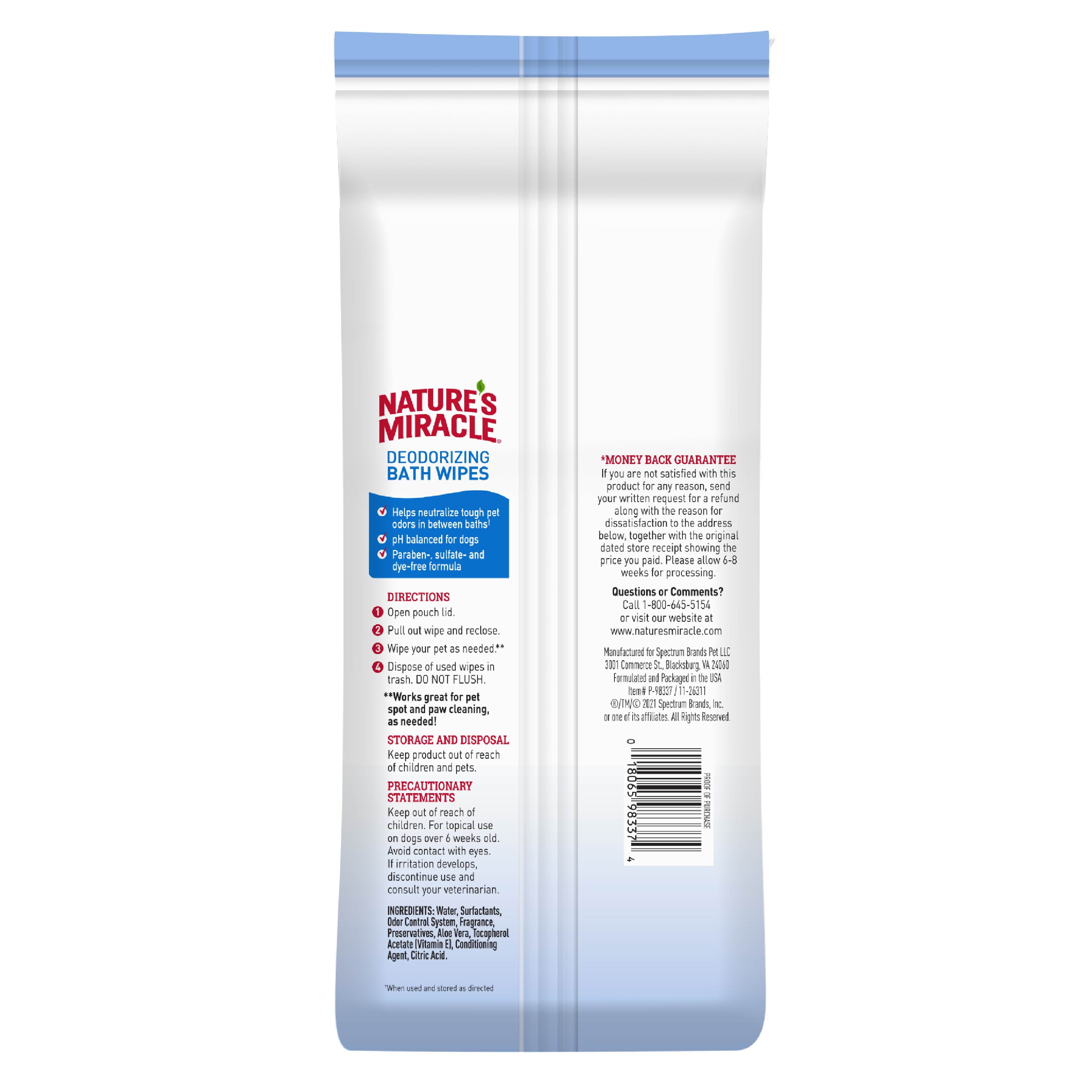 Nature's Miracle Deodorizing Bath Wipes for Dogs, Sunkissed Breeze - 100 CT