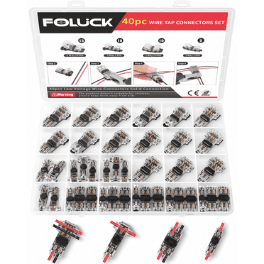 Foluck 40pc Low Voltage Wire Connectors Set, T Tap 3 Way 2 Pins 1 Pin Splice Wire Connectors 2 Way 2 Pins 1 Pin, Quick Solderless Wire Connector for Automotive, Led Strip, Landscaping, 18-24AWG