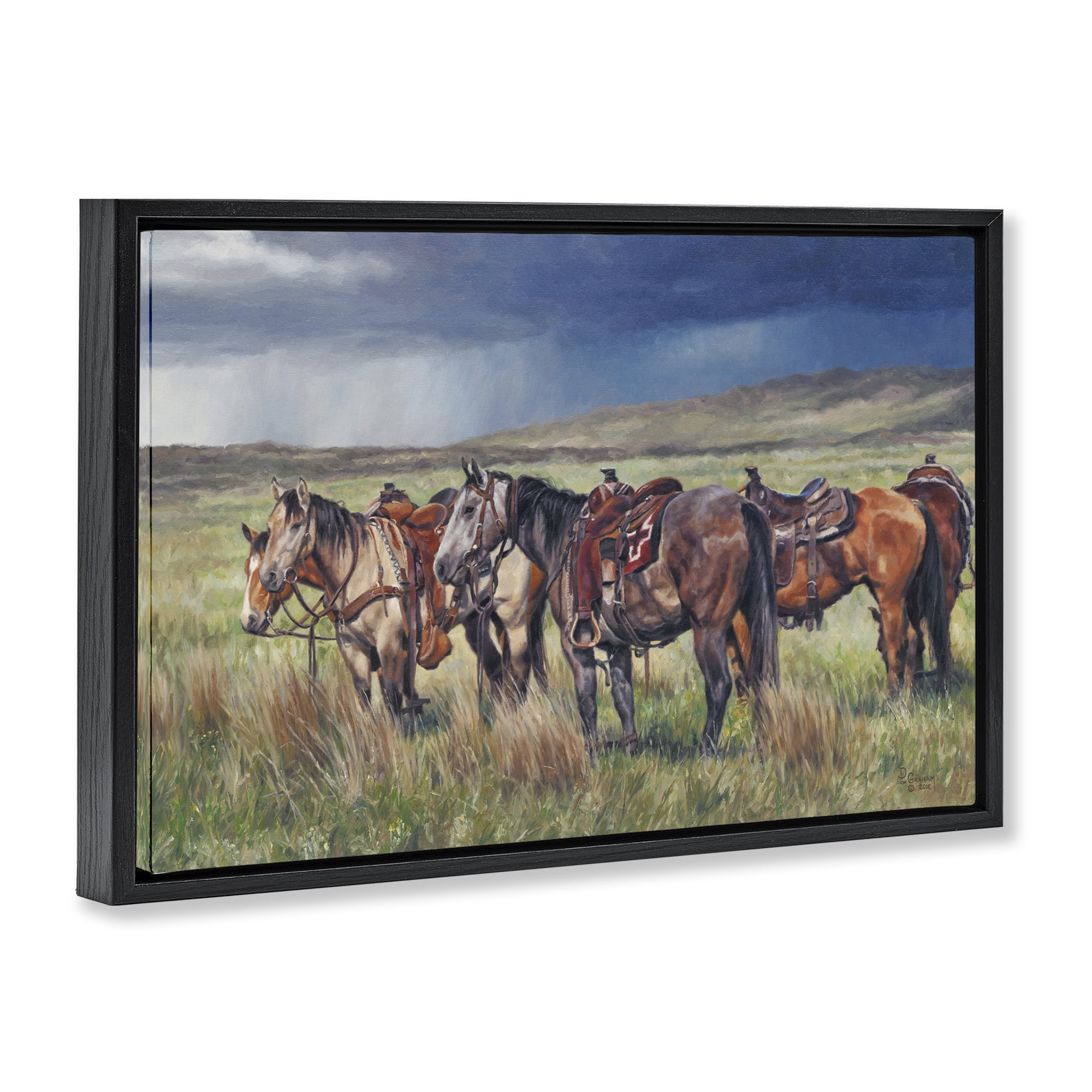 Stupell Industries Hurry Up & Wait Animals & Insects Painting Black Floater Framed Canvas Art Print Wall Art, 31 x 21