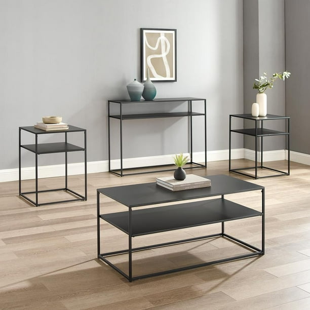 Braxton 4pc Coffee Table Set Matte Black Coffee Table Console Table 2 End Tables Walmart Com Walmart Com