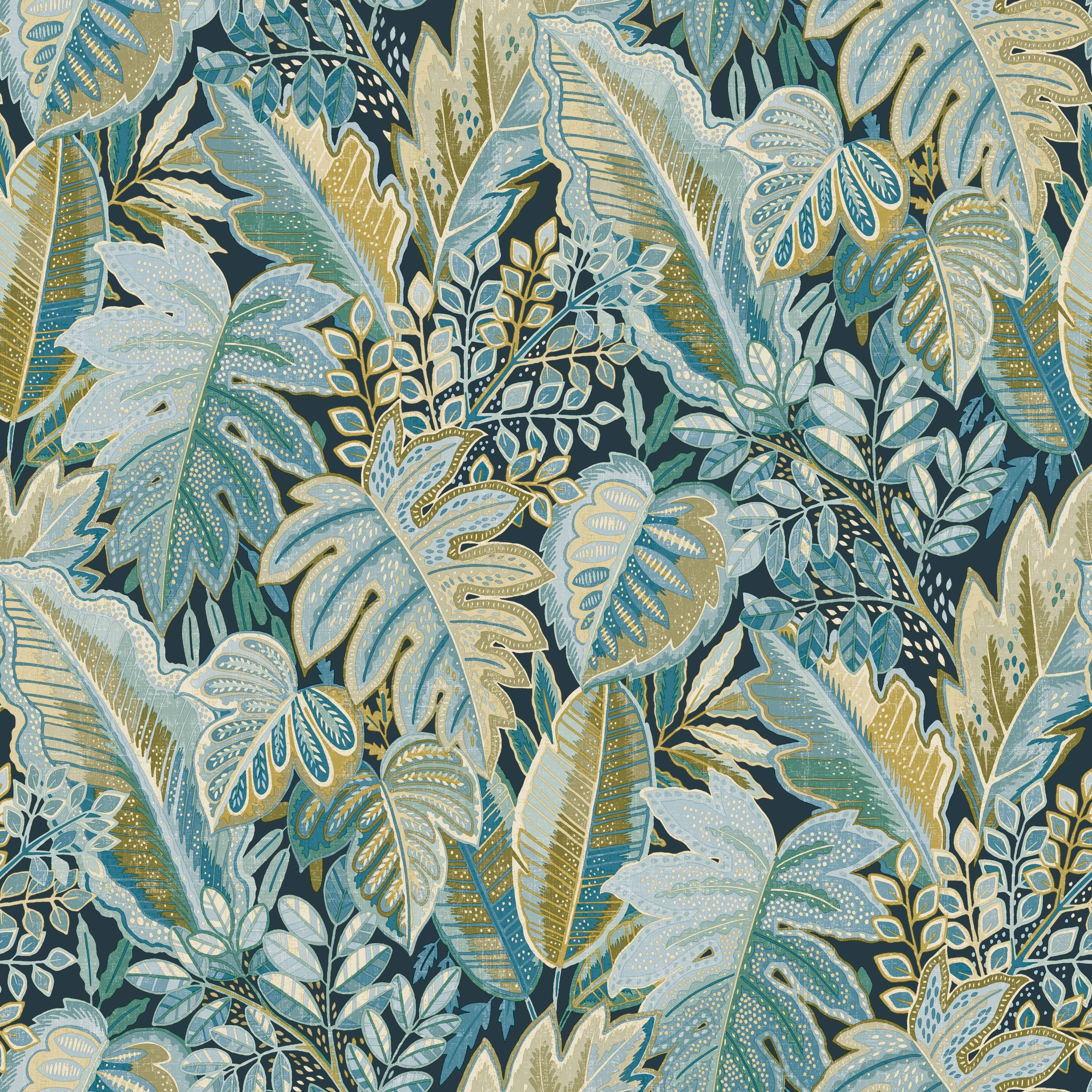 Blue Pink Furry Leaves Tropical Wallpaper