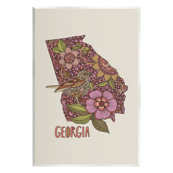Stupell Industries Intricate Georgia State Bird & Flower Detailed Floral Design Graphic Art Unframed Art Print Wall Art, Design by Valentina Harper